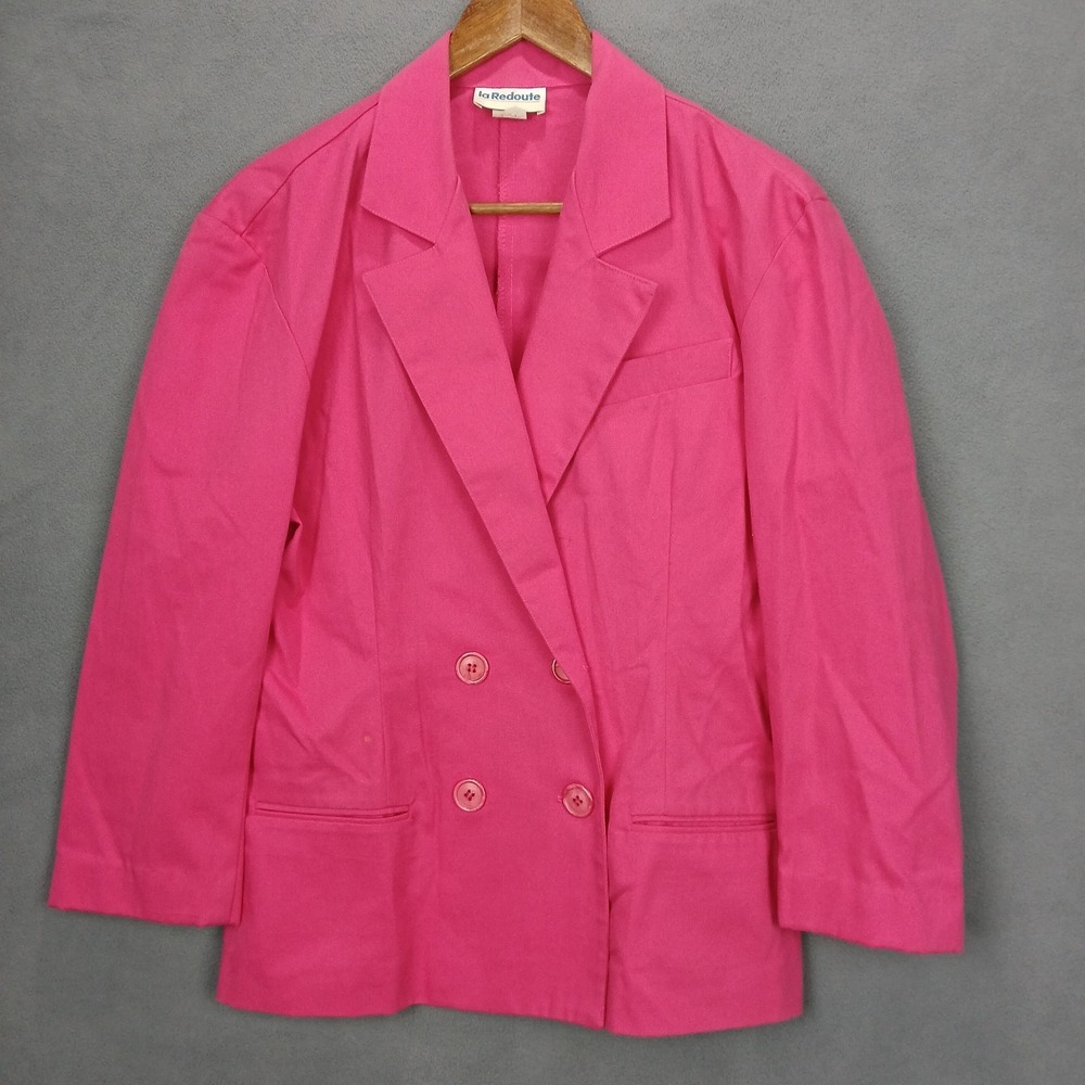 Vintage La Redoute Blazer Jacket Women 12 Pink Rayon Double Breasted Notch Lapel